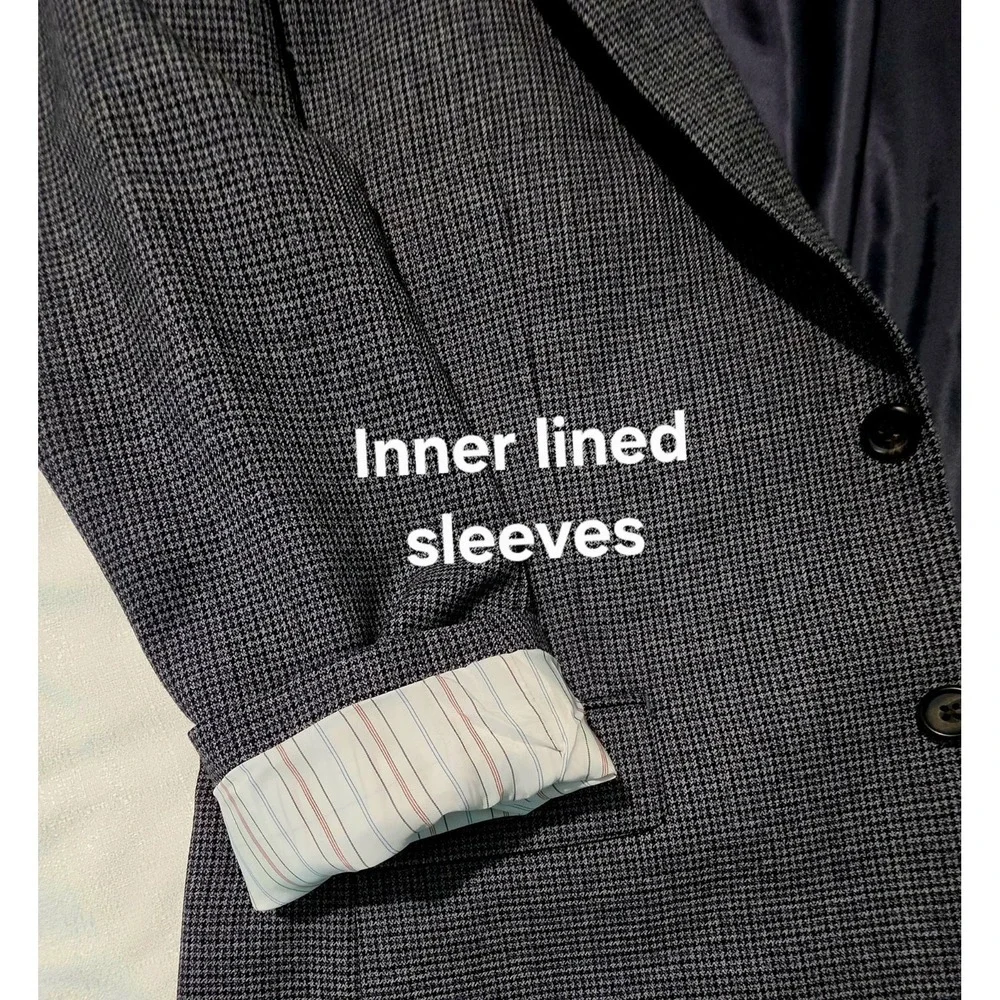 Ralph , Ralph Lauren  Mens 42R Gray Blue Micro Check Wool Sport Coat Blazer
